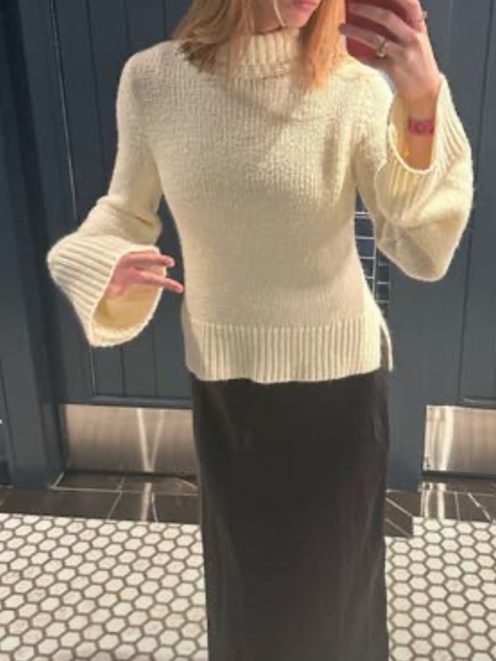 Cream Ribbed Turtleneck Sweater Maxi - Effortless Cozy Style